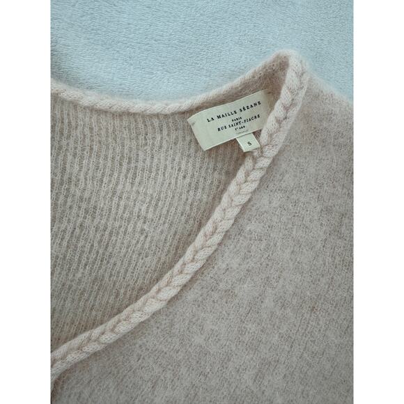 Sezane Sienna Sweater Kid Mohair Alpaca Nude Peach Pink Small Braided V neck - Picture 7 of 9